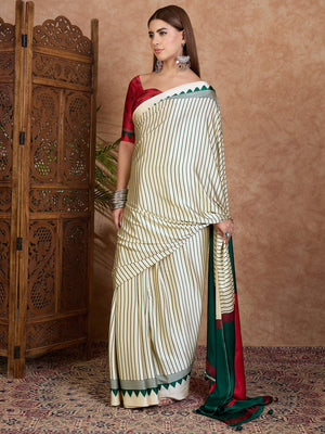 Green Semi Modal Saree With Blouse Piece