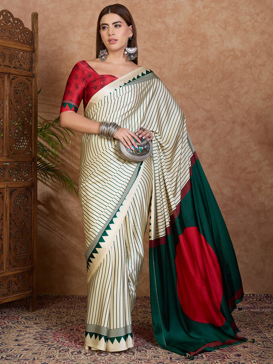 Green Semi Modal Saree With Blouse Piece