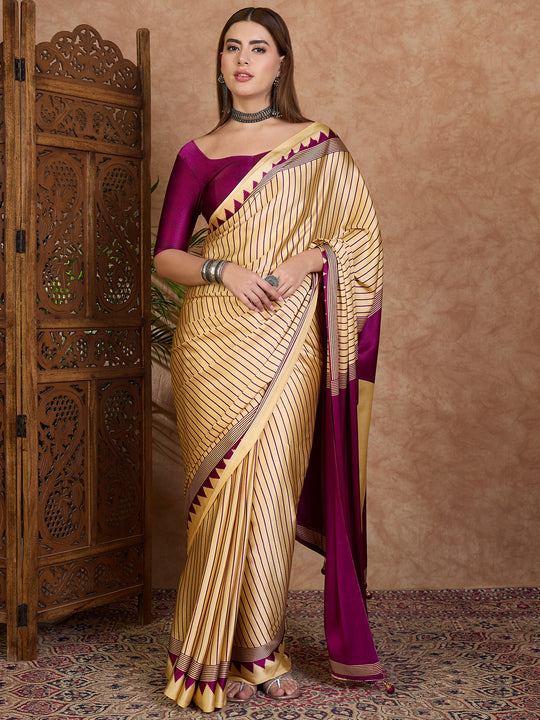 Wine Semi Modal Saree With Blouse Piece