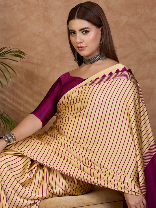Wine Semi Modal Saree With Blouse Piece