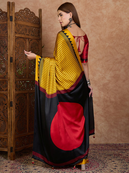 Yellow Semi Modal Saree With Blouse Piece