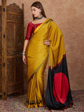 Yellow Semi Modal Saree With Blouse Piece