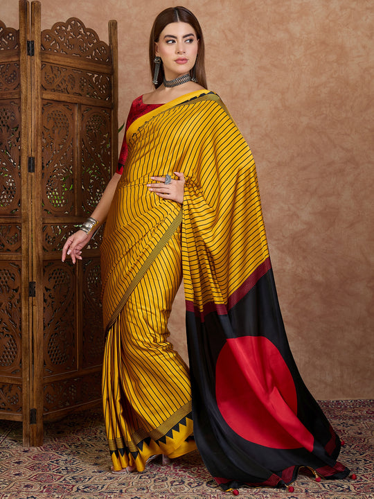 Yellow Semi Modal Saree With Blouse Piece