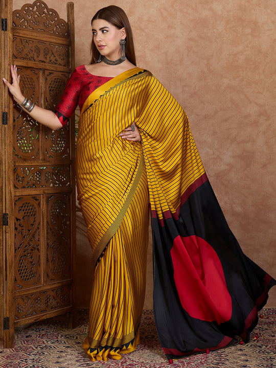 Yellow Semi Modal Saree With Blouse Piece
