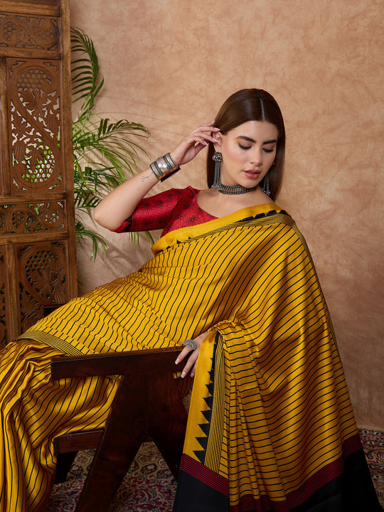 Yellow Semi Modal Saree With Blouse Piece