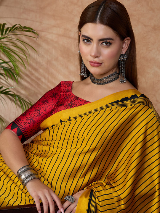 Yellow Semi Modal Saree With Blouse Piece