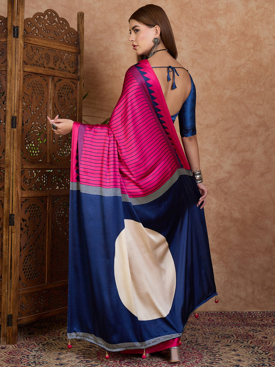 Pink Semi Modal Saree With Blouse Piece