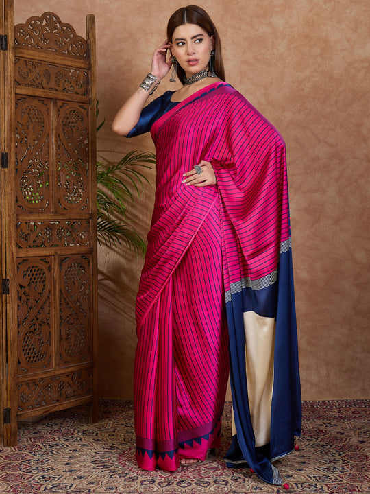 Pink Semi Modal Saree With Blouse Piece