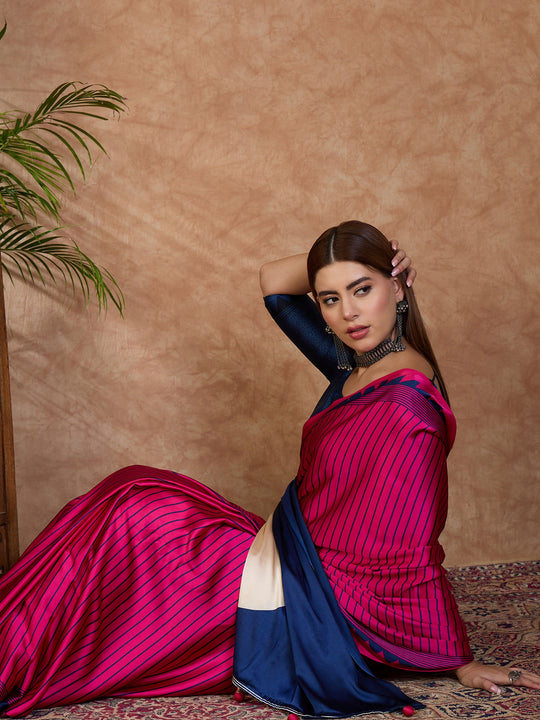 Pink Semi Modal Saree With Blouse Piece