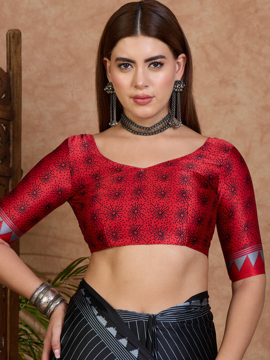 Black Semi Modal Saree With Blouse Piece