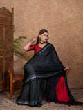 Black Semi Modal Saree With Blouse Piece