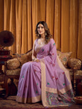 Khadi Cotton Saree With Elegant Jhallar Border Paired With A Katha Work Modal With Mina & Zhallar