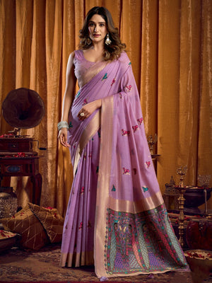 Khadi Cotton Saree With Elegant Jhallar Border Paired With A Katha Work Modal With Mina & Zhallar
