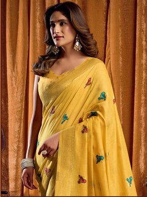 Khadi Cotton Saree With Elegant Jhallar Border Paired With A Katha Work Modal With Mina & Zhallar
