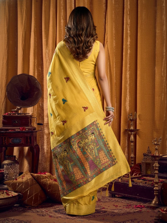 Khadi Cotton Saree With Elegant Jhallar Border Paired With A Katha Work Modal With Mina & Zhallar