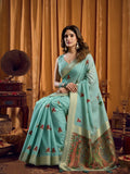 Khadi Cotton Saree With Elegant Jhallar Border Paired With A Katha Work Modal With Mina & Zhallar