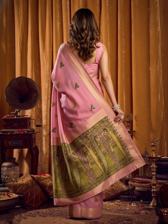 Khadi Cotton Saree With Elegant Jhallar Border Paired With A Katha Work Modal With Mina & Zhallar