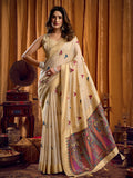 Khadi Cotton Saree With Elegant Jhallar Border Paired With A Katha Work Modal With Mina & Zhallar