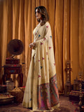Khadi Cotton Saree With Elegant Jhallar Border Paired With A Katha Work Modal With Mina & Zhallar