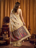 Khadi Cotton Saree With Elegant Jhallar Border Paired With A Katha Work Modal With Mina & Zhallar