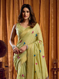 Khadi Cotton Saree With Elegant Jhallar Border Paired With A Katha Work Modal With Mina & Zhallar
