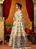 Cream Soft Silk Katha Work Modal With Mina & Zhallar Saree With Blouse Piece