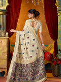 Cream Soft Silk Katha Work Modal With Mina & Zhallar Saree With Blouse Piece