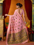 Pink Soft Silk Katha Work Modal With Mina & Zhallar Saree With Blouse Piece