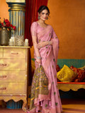 Pink Soft Silk Katha Work Modal With Mina & Zhallar Saree With Blouse Piece
