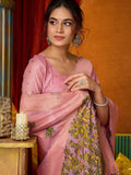 Pink Soft Silk Katha Work Modal With Mina & Zhallar Saree With Blouse Piece