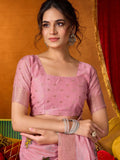 Pink Soft Silk Katha Work Modal With Mina & Zhallar Saree With Blouse Piece