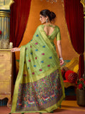 Green Soft Silk Katha Work Modal With Mina & Zhallar Saree With Blouse Piece