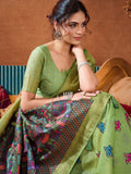 Green Soft Silk Katha Work Modal With Mina & Zhallar Saree With Blouse Piece
