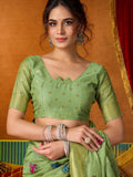 Green Soft Silk Katha Work Modal With Mina & Zhallar Saree With Blouse Piece