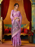 Lavender Soft Silk Katha Work Modal With Mina & Zhallar Saree With Blouse Piece