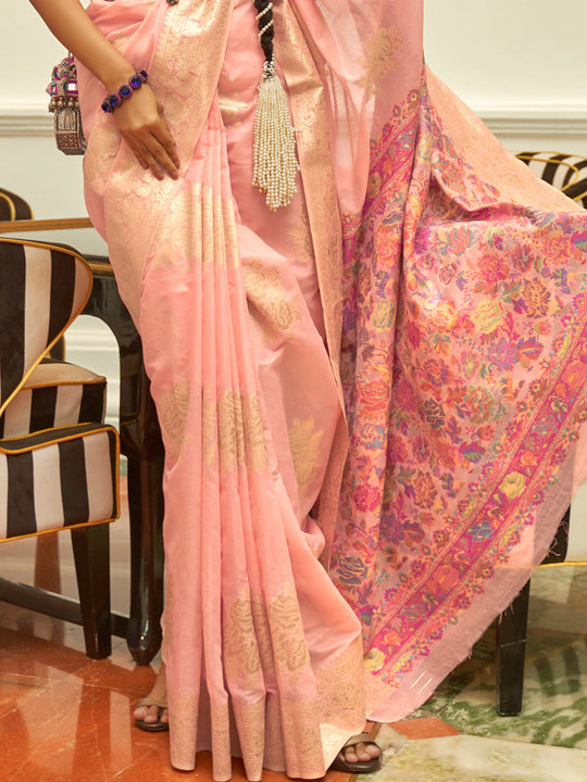 Pink Pashmina Kashmiri Modal Saree With Blouse Piece