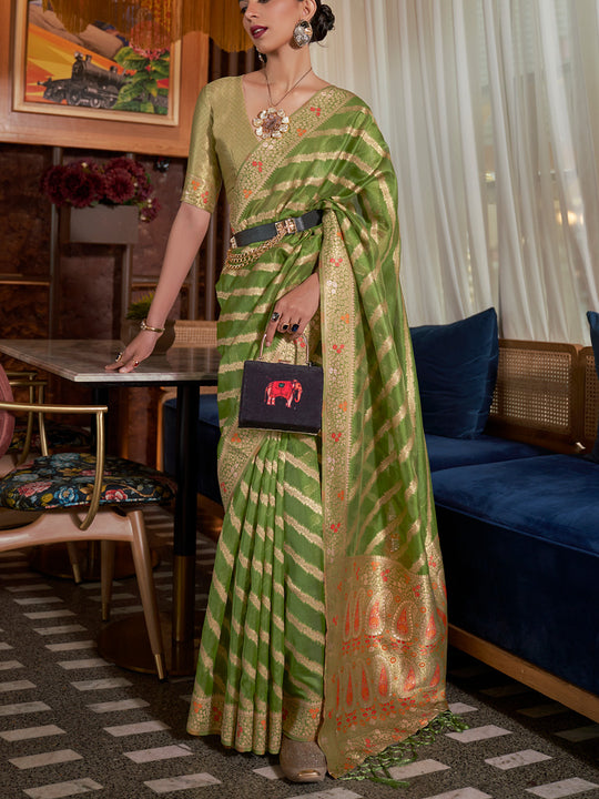 Green Organza Saree With Blouse Piece