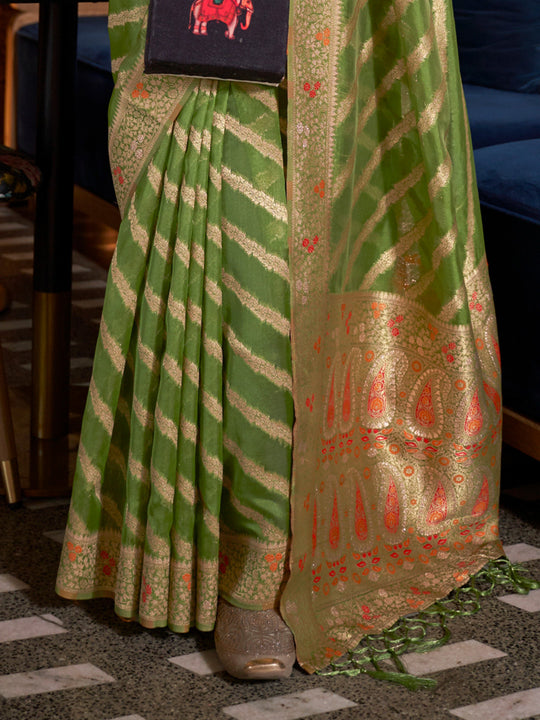 Green Organza Saree With Blouse Piece