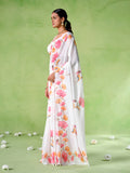 White cotton blend Printed Saree With Blouse Piece