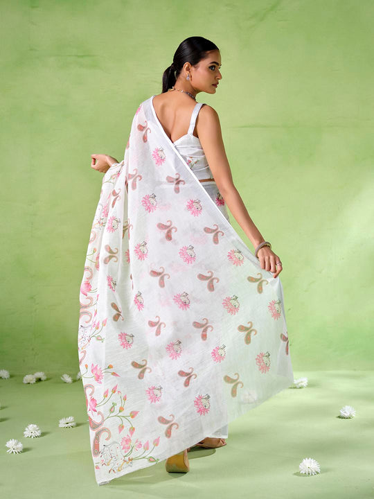 Multicolor Cotton Blend Printed Saree With Blouse Piece