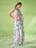 Multicolor Cotton Blend Printed Saree With Blouse Piece