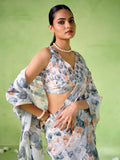 Multicolor Cotton Blend Printed Saree With Blouse Piece