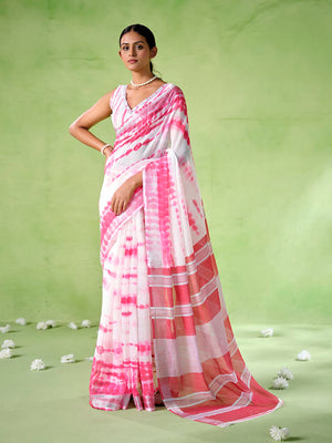 pink cotton blend Printed Saree With Blouse Piece