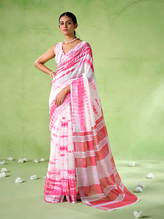 pink cotton blend Printed Saree With Blouse Piece