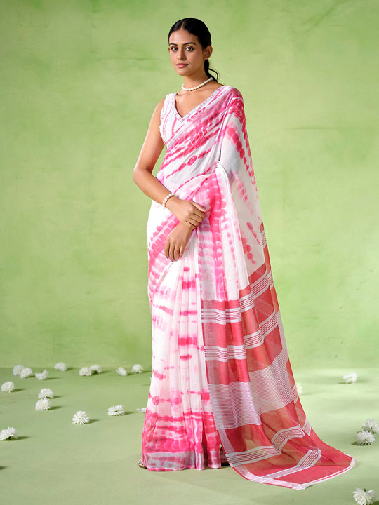 pink cotton blend Printed Saree With Blouse Piece