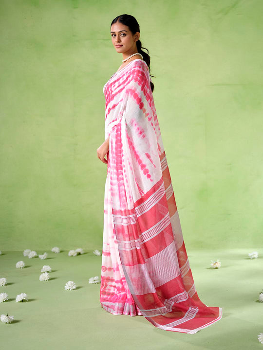 pink cotton blend Printed Saree With Blouse Piece