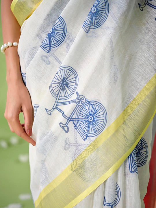 Multicolor Cotton Blend Printed Saree With Blouse Piece