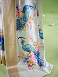 Multicolor Silk Blend Printed Saree With Blouse Piece