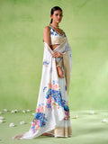 Multicolor Silk Blend Printed Saree With Blouse Piece