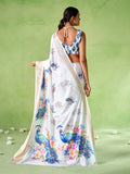 Multicolor Silk Blend Printed Saree With Blouse Piece